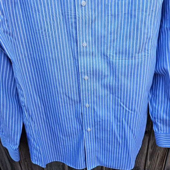 Croft&Barrow Men's Blue and White Striped Dress Shirt Size 15 1/2 - Picture 13 of 16